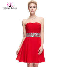 Grace Karin sin tirantes de color rojo rebordear vestidos de baile corto CL4792-1